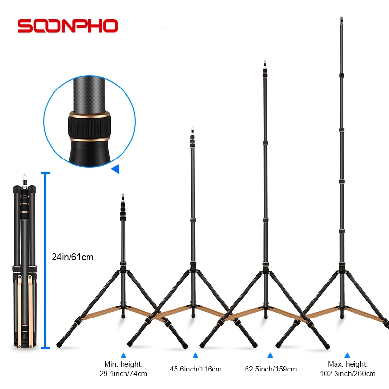 Soonpho カーボンライトスタンド三脚 LS255C LS285C 200 センチメートル 270 センチメートルカーボンファイバー/アルミニウムライトスタンド写真撮影用三脚ライト