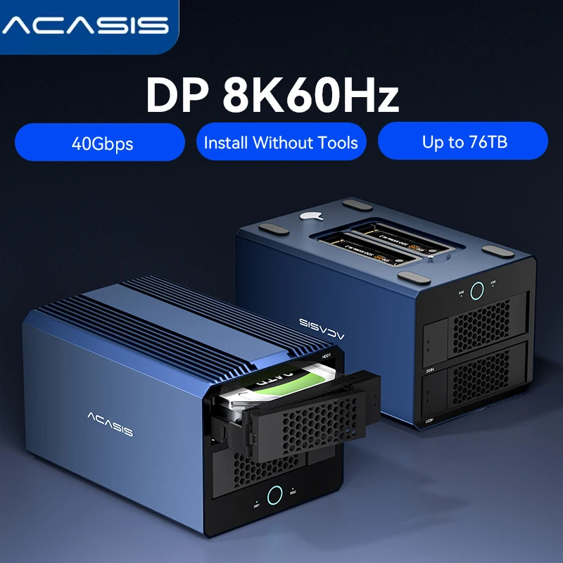 HDD SSD用Acasis 40Gbps USB4エンクロージャ、4ベイ76TBストレージ、データバックアップ用DP 8K 4 RAIDモード、PC/Mac用ビデオ編集