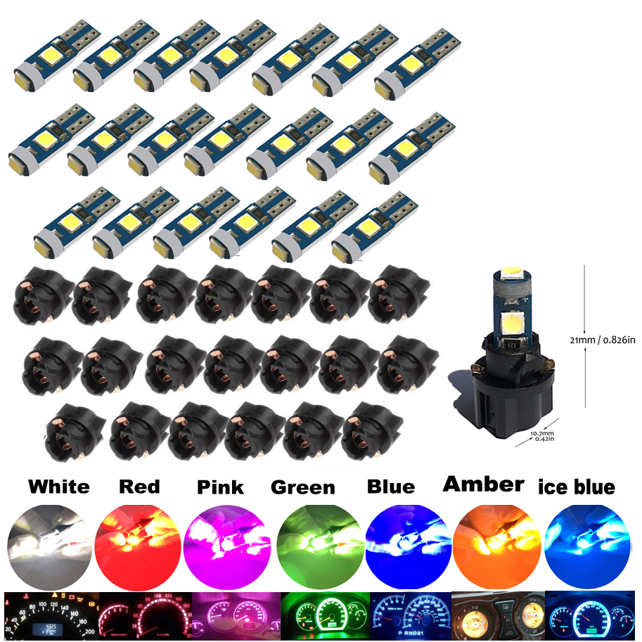 20 個 Led 電球ダッシュライト超高輝度 T5 2721 37 70 286 ウェッジ PC74 ツイストソケット自動車計器パネルゲージライトキット
