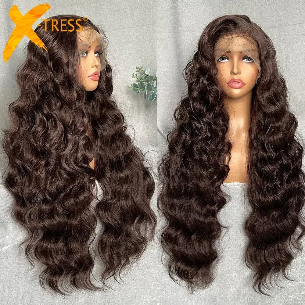 ライトブラウン合成レースウィッグ X-TRESS スーパーロングルーズウェーブ 13 × 6 レース前頭毛ウィッグベビーヘアデイリーファッション新スタイル