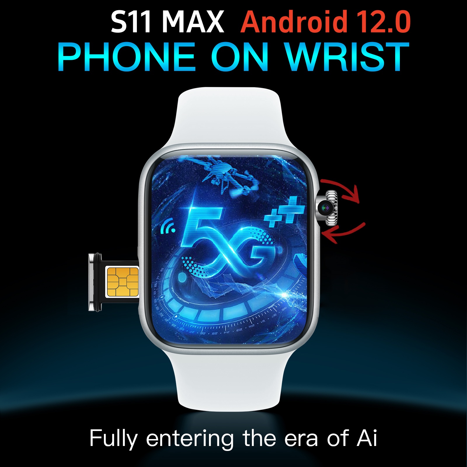 Watch 11 Ai 5G LTE 2.29 インチスマートウォッチ Android 13.0 タッチ ID スマートウォッチ 800 ワット回転カメラ GPS WIFI Sim カードスロット付き