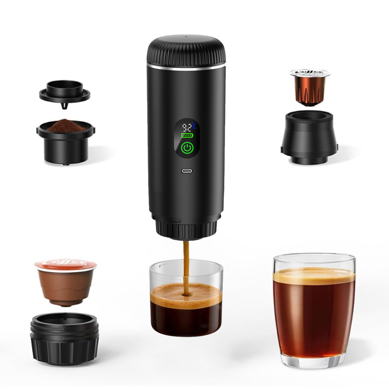 ポータブルコーヒーメーカー、旅行用3-in-1エスプレッソマシン20バーミニコーヒーメーカー、挽いたコーヒーと互換性あり