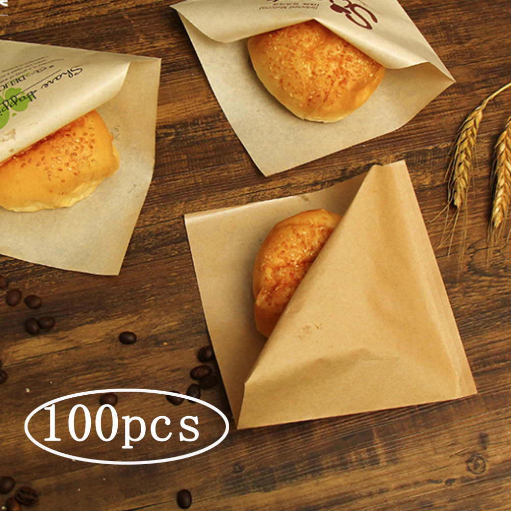 100 個クラフトベーカリーバッグクラフト紙サンドイッチ紙ラップ使い捨て食品包装紙三角形形状耐油ドーナツ
