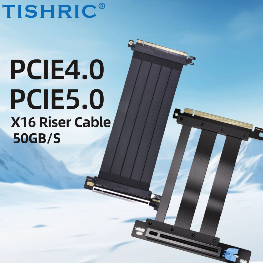 TISHRIC PCI-E 4.0/5.0 X16 PCIEライザーケーブル ビデオグラフィックカード EMIシールド付きフレキシブルエクステンダー Express Gen 4 GPU延長コード