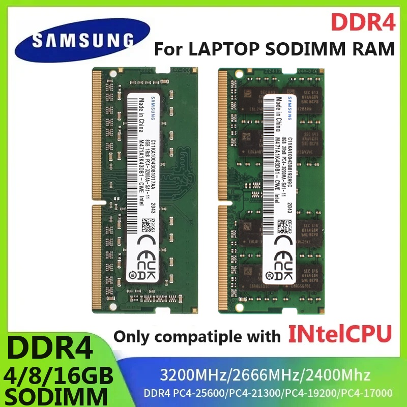 SAMSUNG ノートパソコン用メモリ DDR4 SODIMM RAM 4GB 8GB 3200MHz 16GB 2666Mhz 2400MHz RAM ノートパソコン用メモリ Intel CPU PC4 2400T 2666V 3200