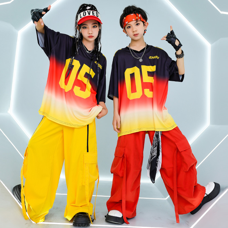 ボーイズヒップホップストリートガールズ K-POP スウェットシャツカーゴパンツ子供ストリートダンス服セット子供ジャズファッション衣装