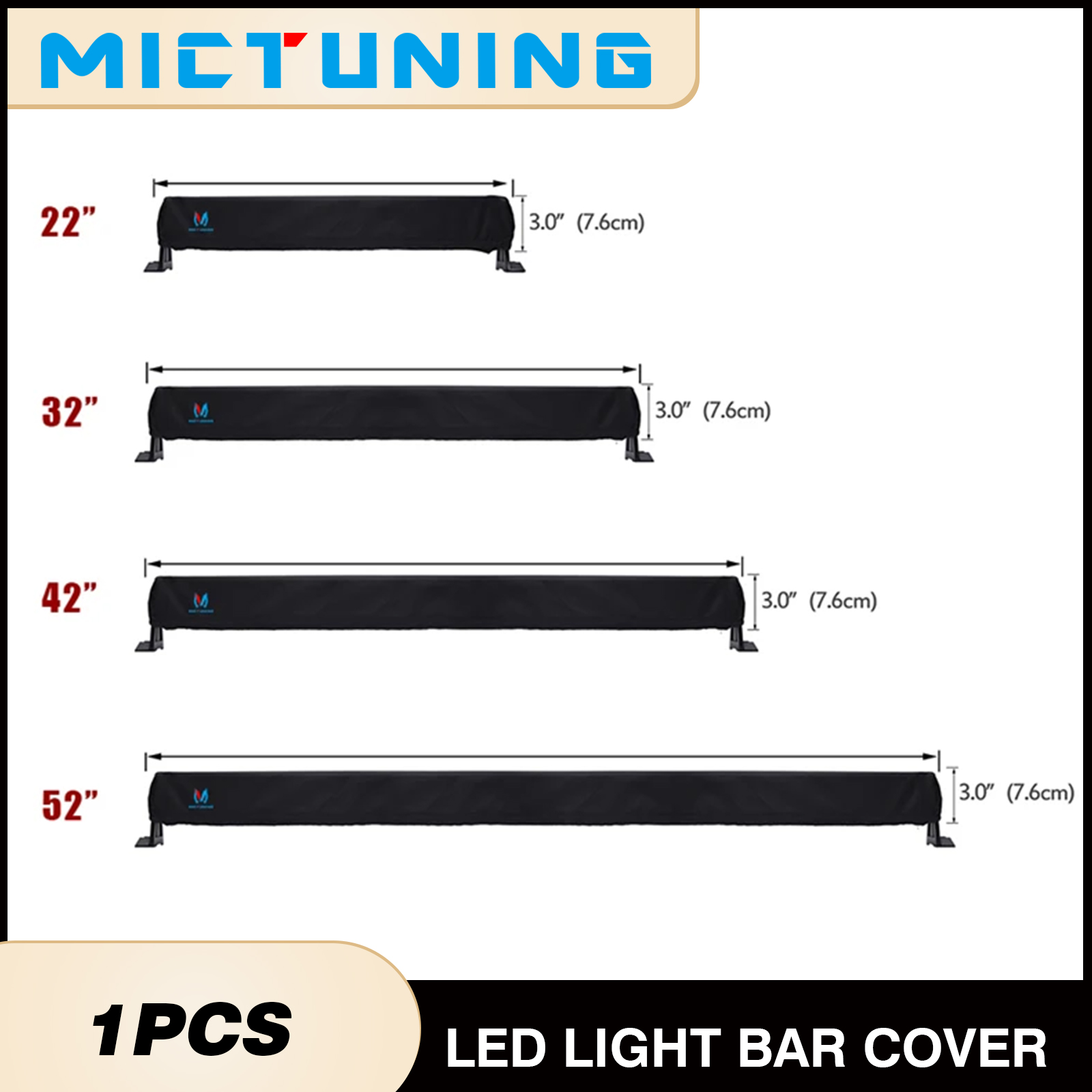 MICTUNING 22''32''42''52''インチユニバーサルフィットメントストレートとカーブのライトバーカバー、保護ギアスリーブバッグの両方に対応