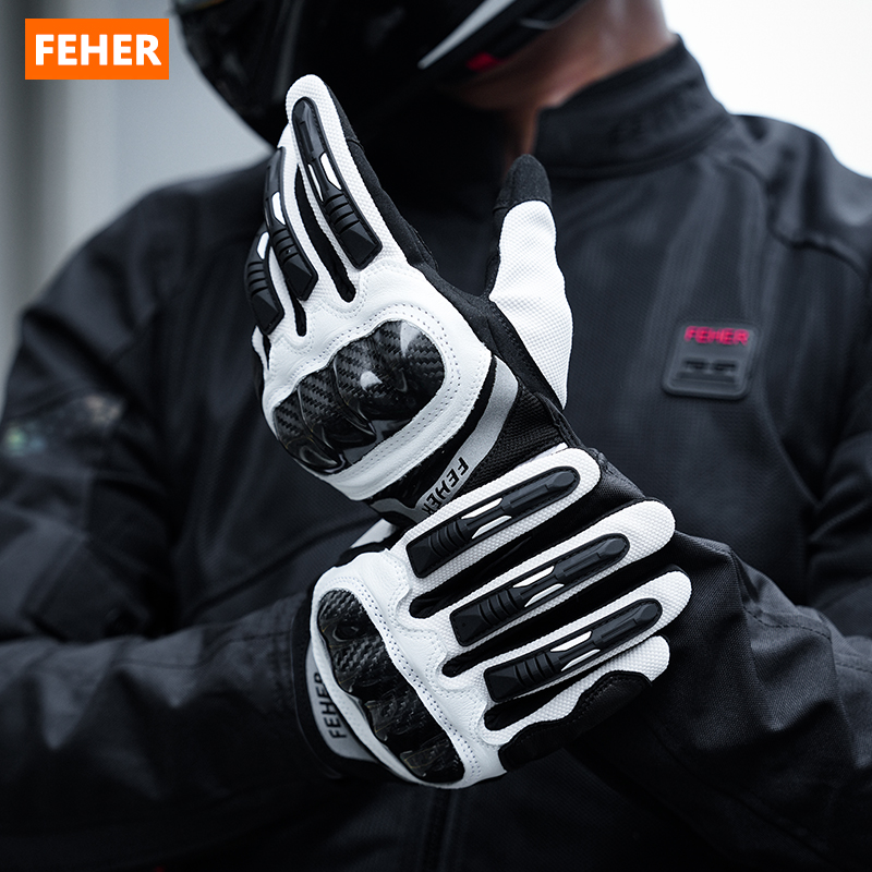 FEHER 夏メンズバイク手袋 FT-010 通気性炭素繊維シェル乗馬手袋タッチスクリーン落下防止オートバイ手袋