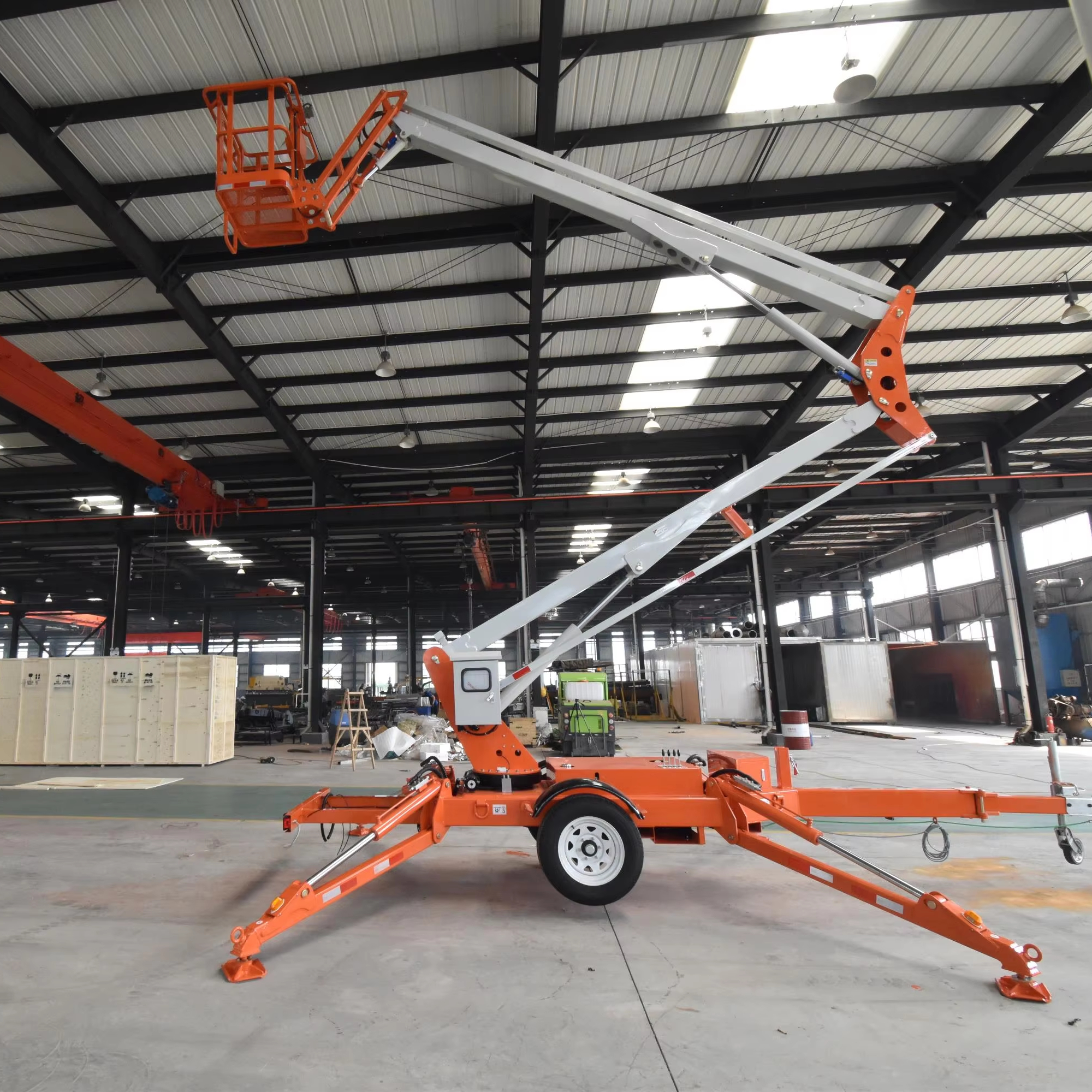 Customized 12m 14m Towable Boom Lift Electric Dual Power Cherry Picker For Sale