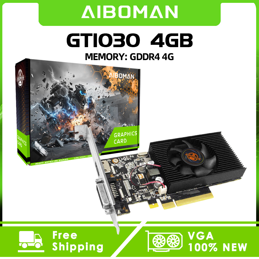 AIBOMAN GT1030 4GB グラフィックカード GDDR4 64ビット 30W HDMI+DVI PCIe 4.0 コンピュータービデオゲームアセンブリアクセサリに適しています
