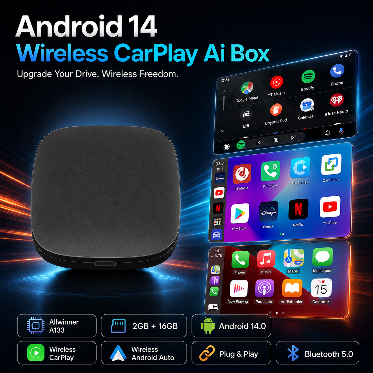 CarRocket Android 14.0 システム AI ボックス ワイヤレス CarPlay