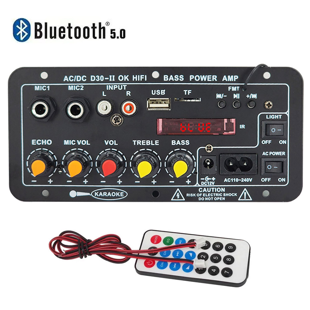 110V 220V 12V デジタル Bluetooth アンプボードサブウーファーデュアルマイクカラオケアンプスピーカーホームシアター DIY 30 ワット
