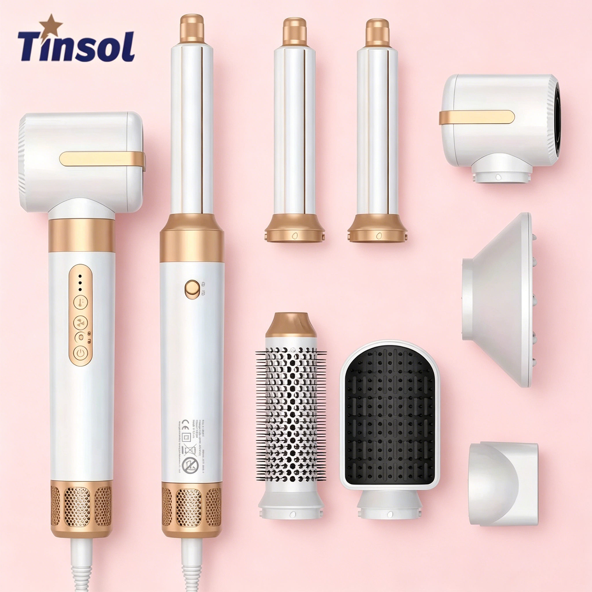 TINSOL 7-in-1 多機能ヘアドライヤーブラシ、ブラシレス高速ドライヤー、イオン熱風スタイリングコーム、ヘアアイロン