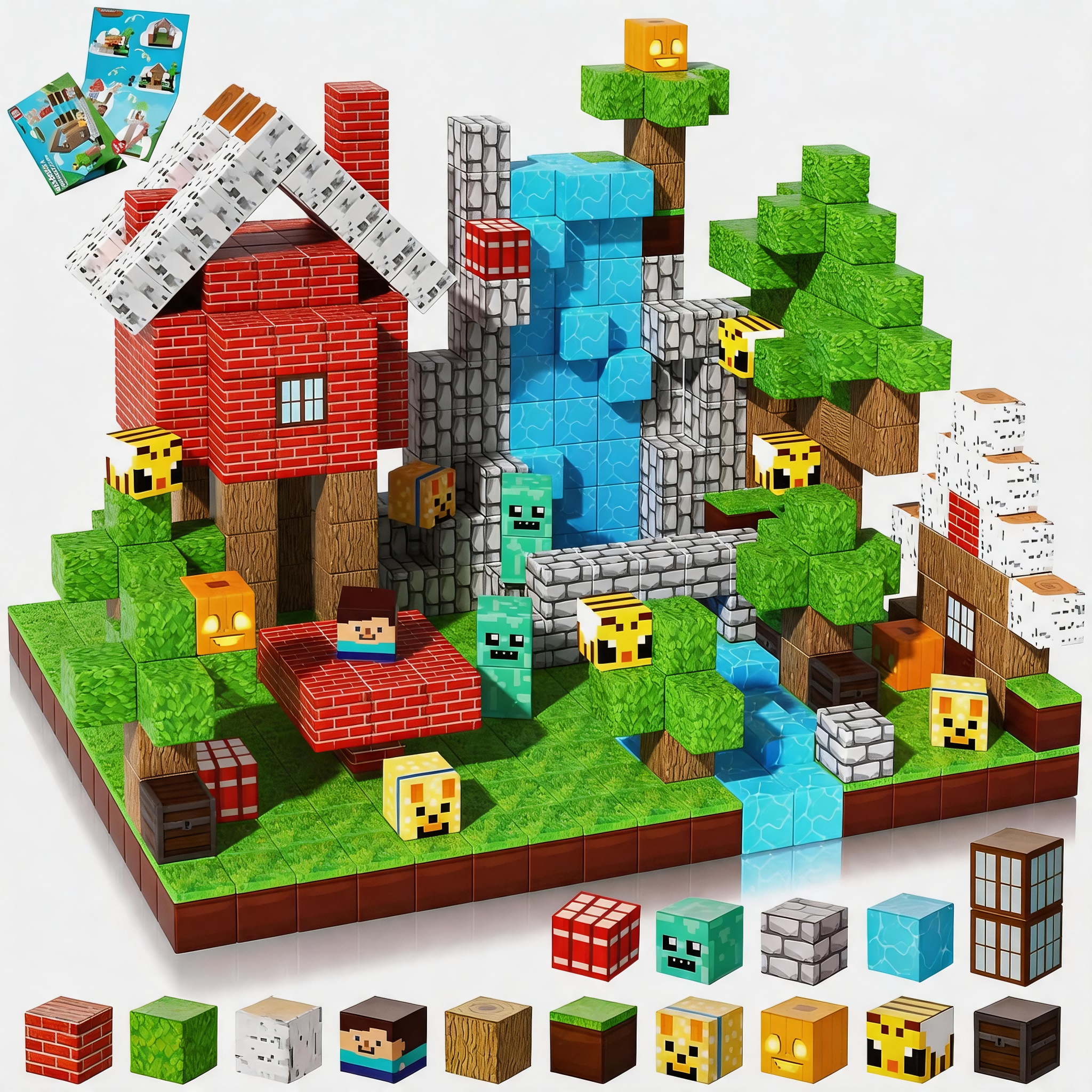 Pixel Mining Magnetic Forest House Cube Building Blocks Set, STEM Educational Sensory Toy, Best Gift for Kids 3+,100PCS