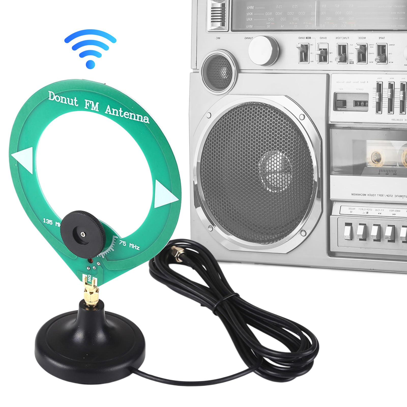 SMA ベースミニループアンテナ付きドーナツアンテナ 75-135MHz 周波数範囲 SMA オスインターフェイス、マラカイト SDR アマチュア無線受信機用