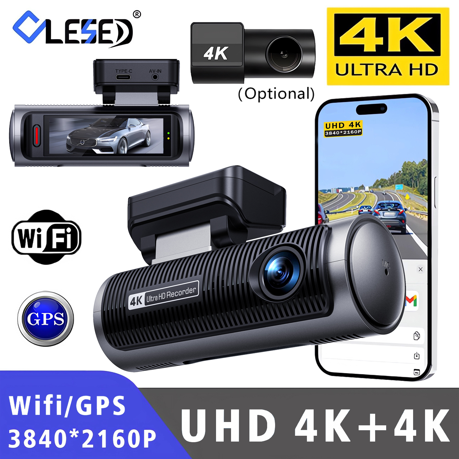 デュアルレンズ 4K 4K ダッシュカム WiFi GPS フロント 4K リア 4K DVR ビデオレコーダー 24H ナイトビジョンダッシュカム車のカメラ車のブラックボックス