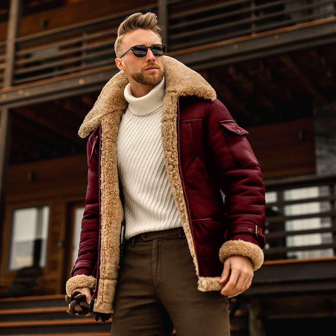 男性ストリート厚いレトロコート男性厚いヴィンテージレザージャケットブランドファッションオーバーサイズレザーコートメンズ毛皮の襟ジャケット
