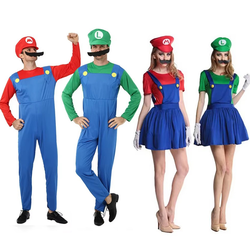 ゲームマリオススーパールイージブラザーズ制服セットコスプレ衣装おかしいアニメ成人男性ジャンプスーツ女性ドレスハロウィン衣装
