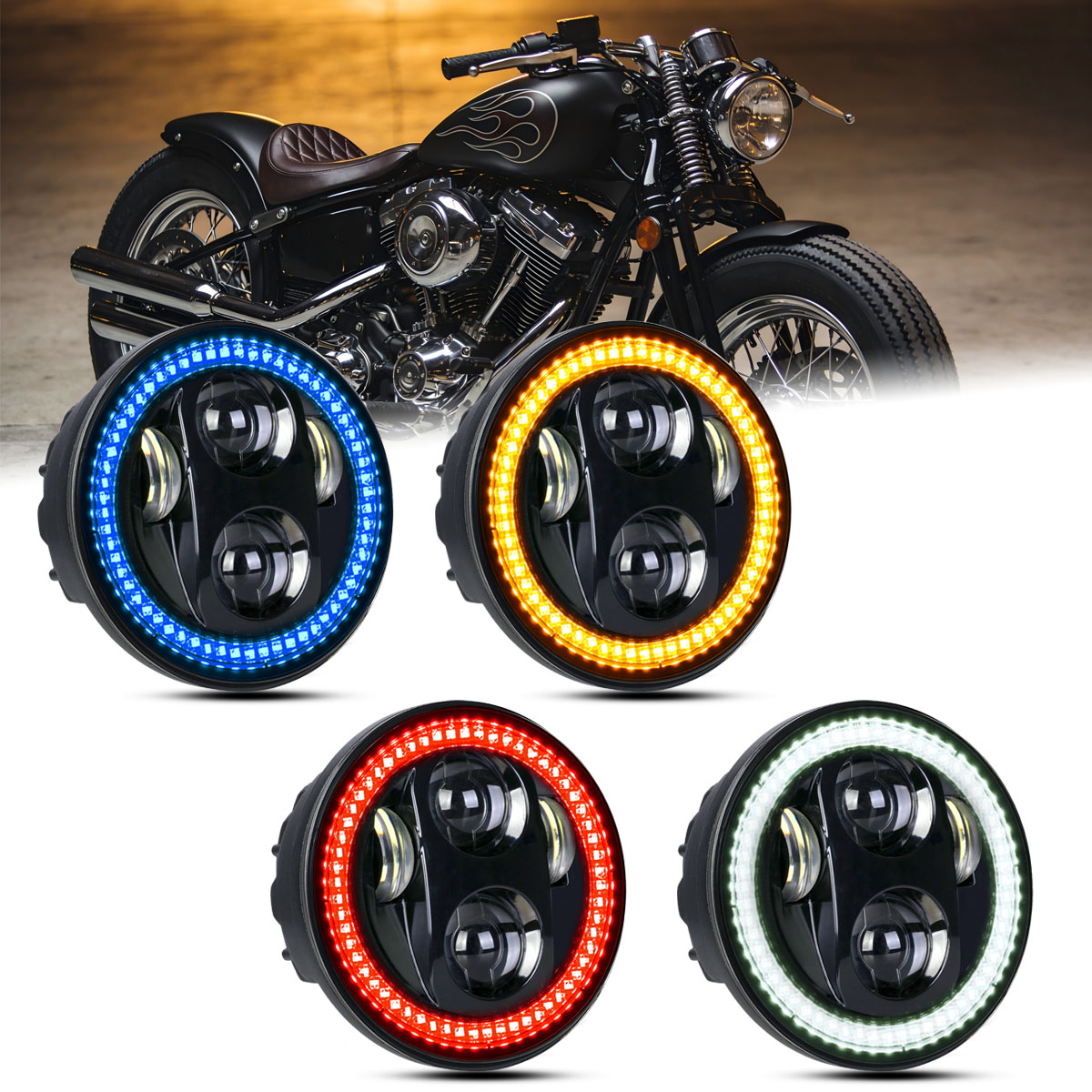 5.75 オートバイヘッドライト 5-3/4 インチラウンド LED ヘッドライトブルーハロー DRL と互換性 883 48 72 XG500 XG750 ワイドグライドインディアン