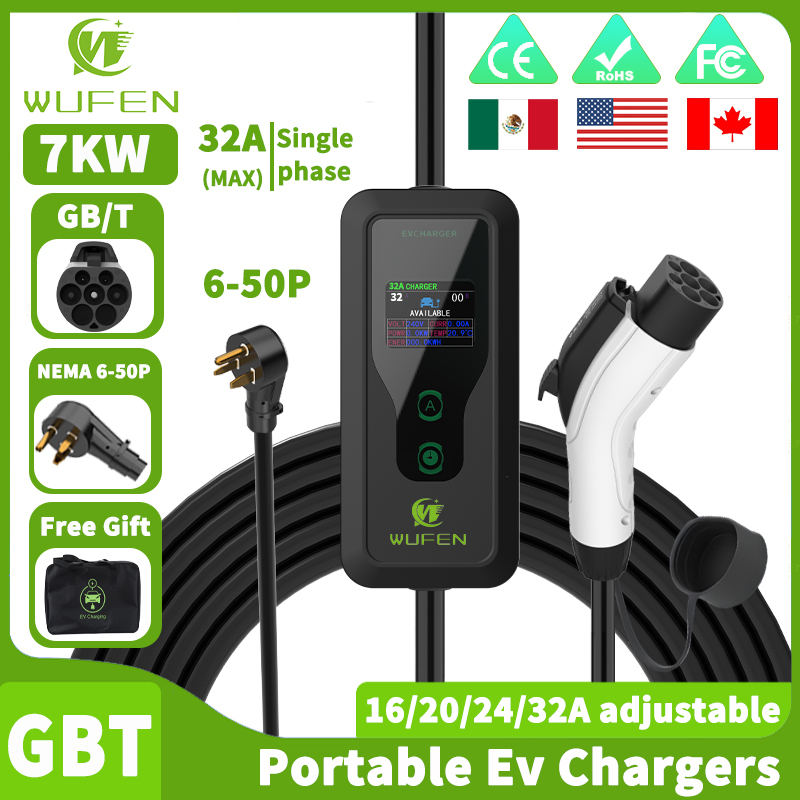 WUFEN メキシコポータブル EV 充電器 GBT 32A 7KW BYD 専用車高速充電器 240v 充電ケース GB/T 20234-2023 電気自動車