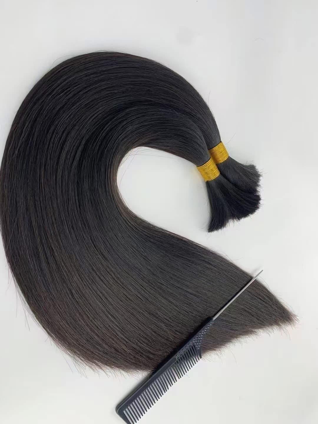ダブル描画人毛バルク自由奔放に生きる三つ編みヘアエクステンションショートヘア骨の少ないストレート横糸なし 300 グラム 16A ベトナム女性のための