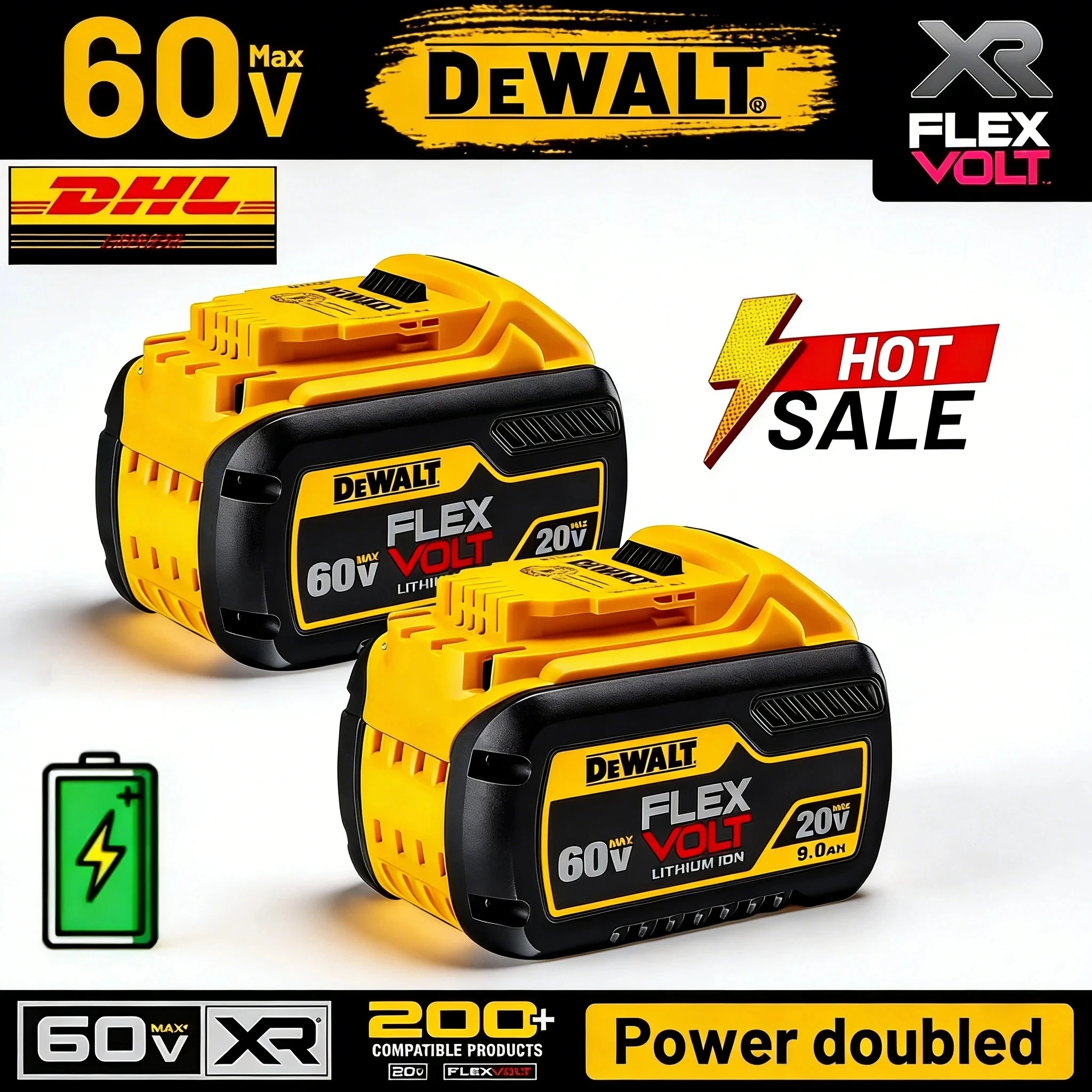 DeWALT オリジナルバッテリー 20V/60V 9000mAh 最大フレックスボルト DCB606 DCB205 DCB206 DCB209 DCB182 電動工具航空輸送