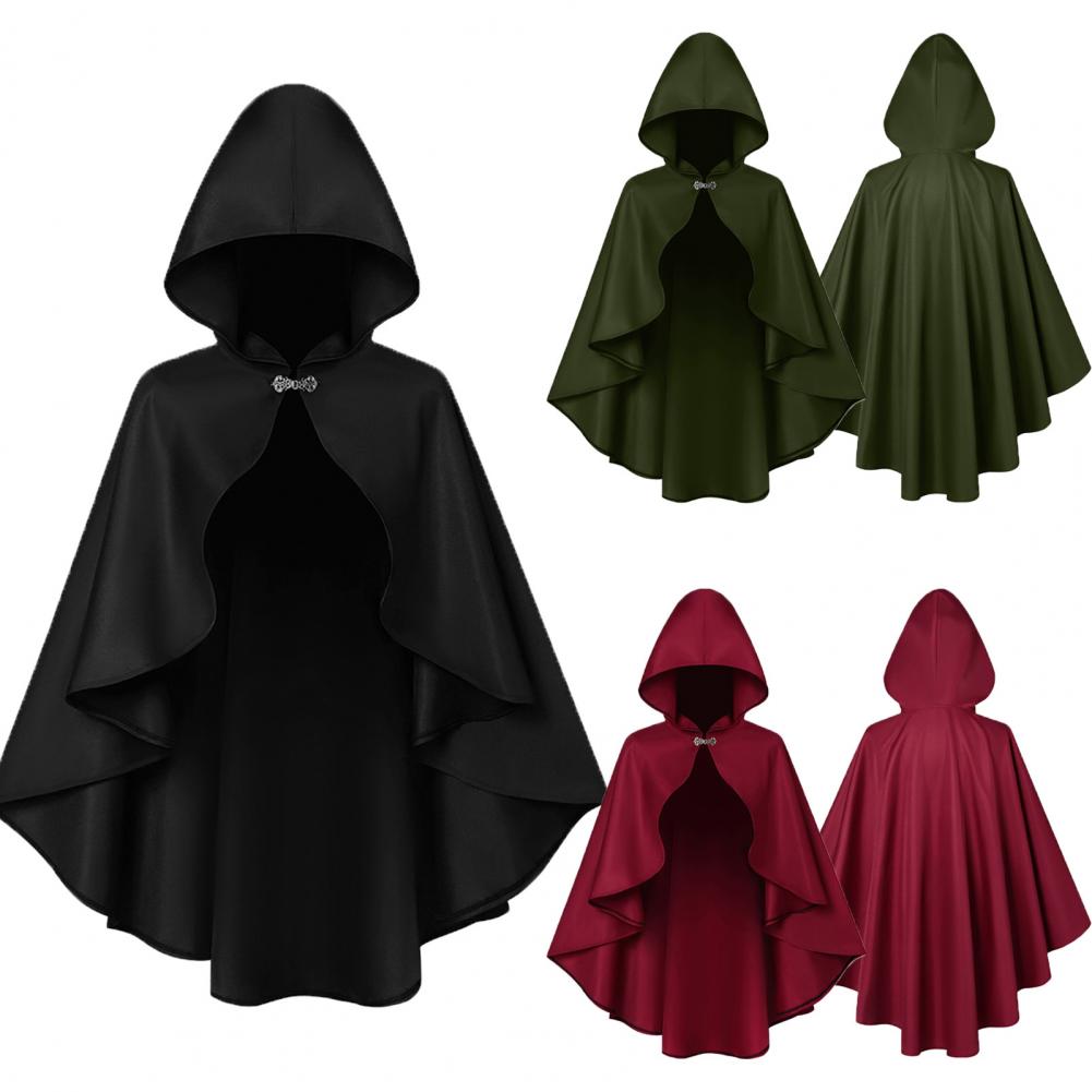 ユニークな仕立てのマント レトロスタイルのハロウィンマント フード付きメタルバックル装飾 ロールプレイング用の多用途コスチューム