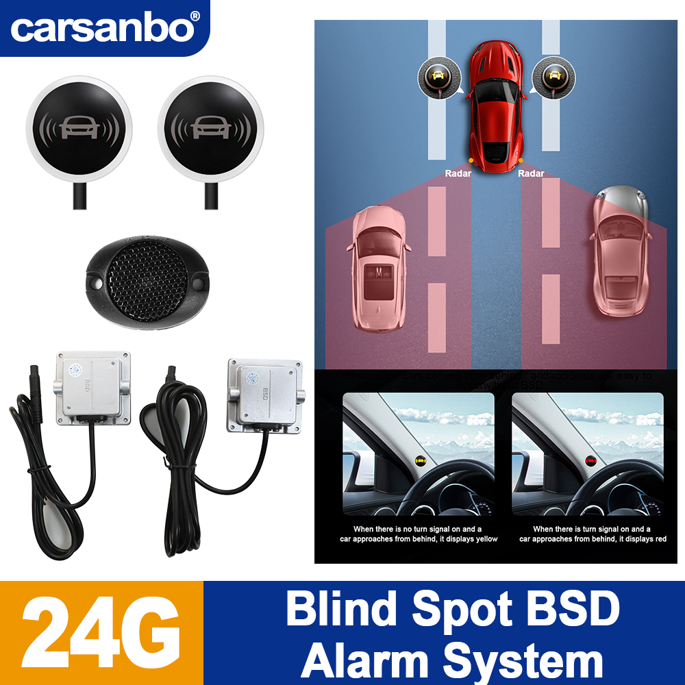 Carsanbo 24G 車 BSD 死角監視システム デュアルカラー LED ライト付き 駐車遅延警告機能