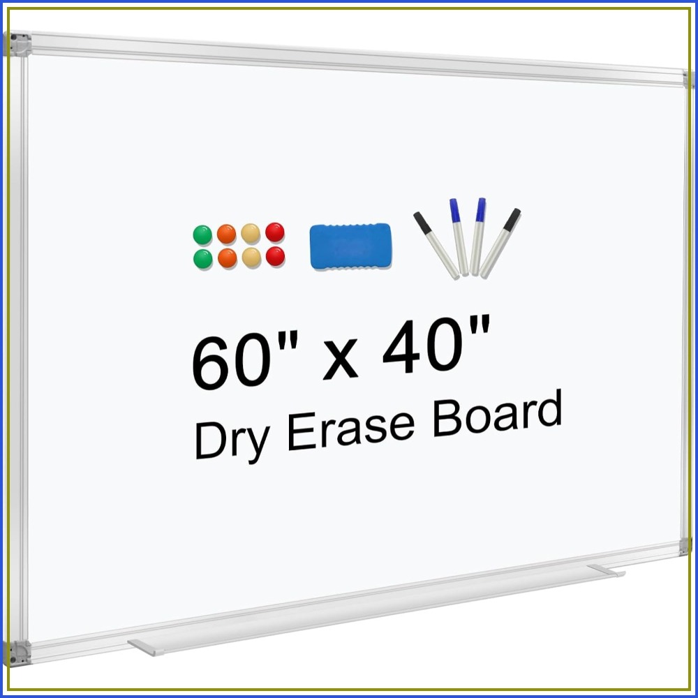 60x40cm アルミ製マグネット式ホワイトボード、壁掛け式、ロングペンホルダー付き、オフィス、学校、家庭に最適