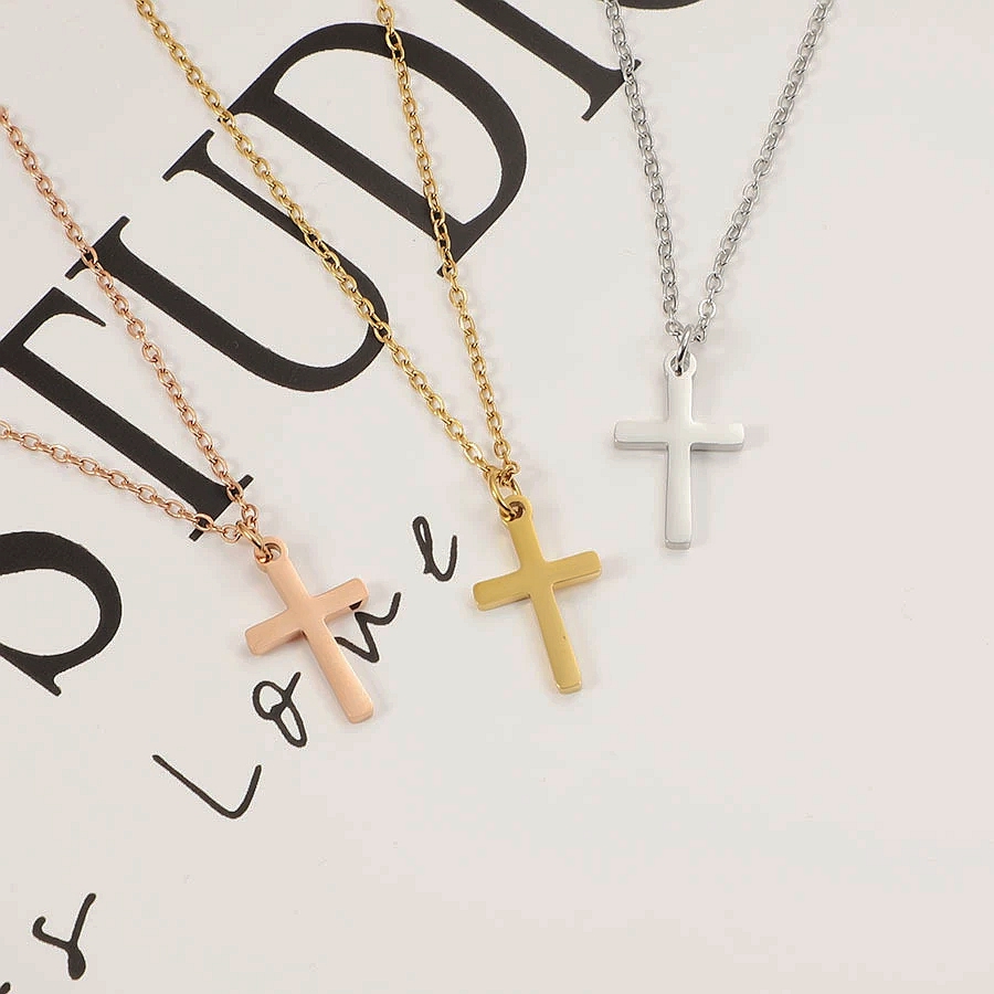 10 個ステンレス鋼クロスペンダントネックレスメンズボーイズ 18K ゴールドメッキシルバーシンプルファッショナブルなジュエリービーチパーティー