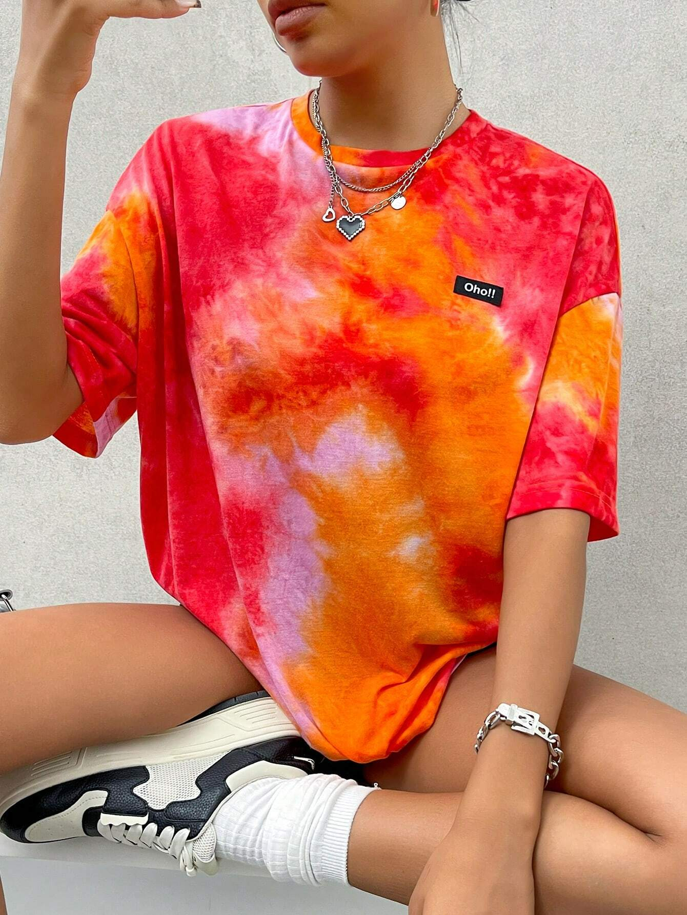 夏の女性の Tシャツタイダイ手紙垂れ肩オーバーサイズルーズ半袖原宿 Y2k カジュアルストリート女性服
