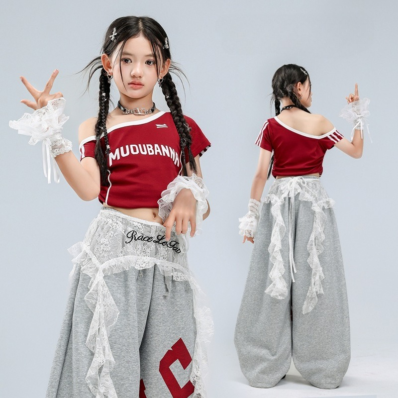 New Girls Hip Hop Short Sleeve Top Baggy Pants Cool Street Dance Costumes Group Streetwear Jazz Stage Performance Clothes Sets