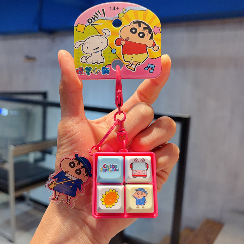 Shin Chan Keycap 4 Key Keychain Squishy Keykap Clicker Anime Crayon Shin-chan Keykap Keychain Bag Charm Gifts 짱구 키캡 키캡 클릭커