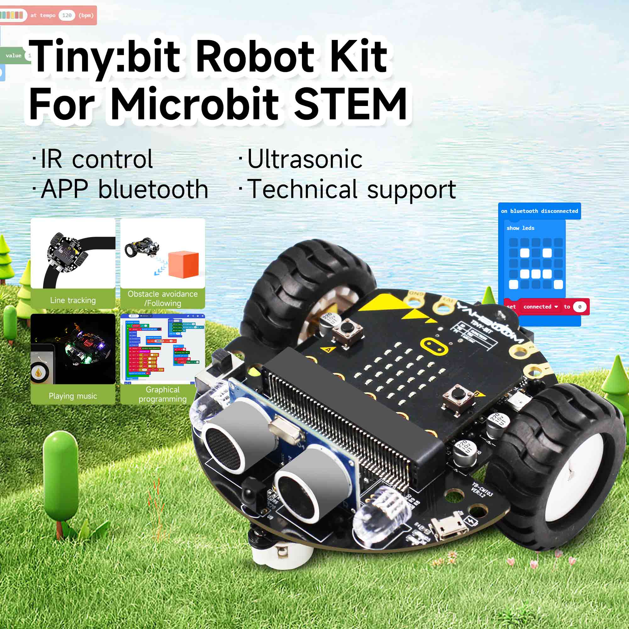 Microbit V2 ミニスマートロボットカーキットライントラッキング障害物回避サポート Python プログラミング STEM 教育電子セット