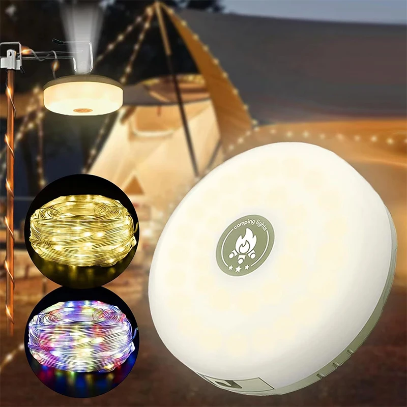 4-in-1 キャンプライト LED リールストリングライト屋外 USB キャンプランプリサイクル可能な LED ナイトライトガーデンテントルーム装飾用