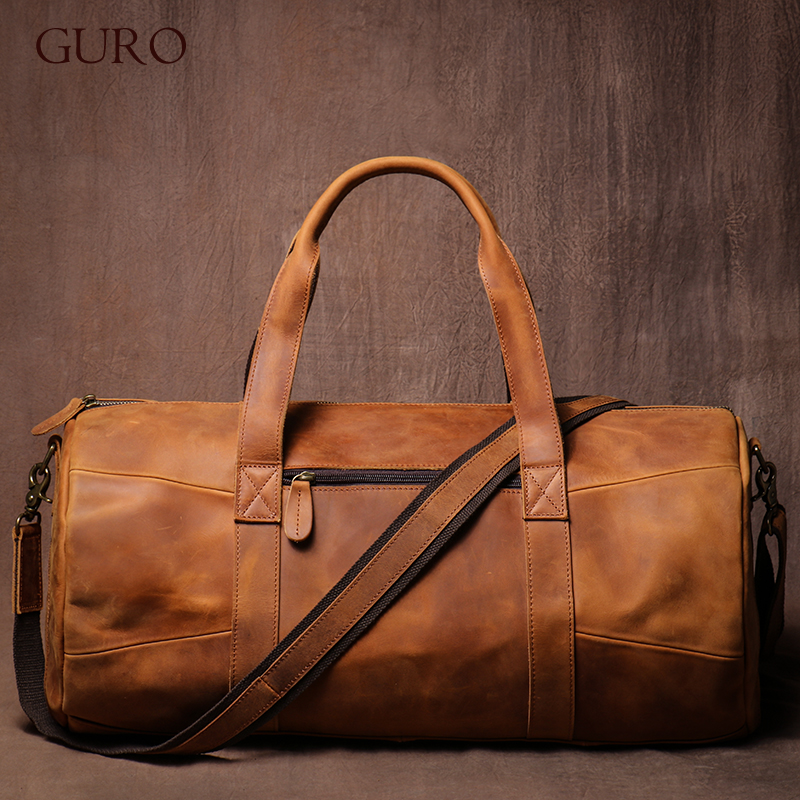 GURO ヴィンテージクレイジーホース牛革トラベルバッグメンズリアルレザーハンドバッグカジュアル週末キャンプ荷物バッグデイリージムショルダーバッグ