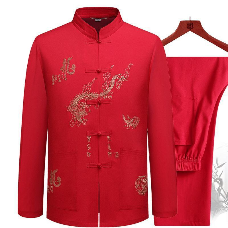 中国の伝統的な唐服トップマンダリンカラーカンフー詠春拳衣服トップ半袖刺繍ドラゴンシャツ M-XXXL