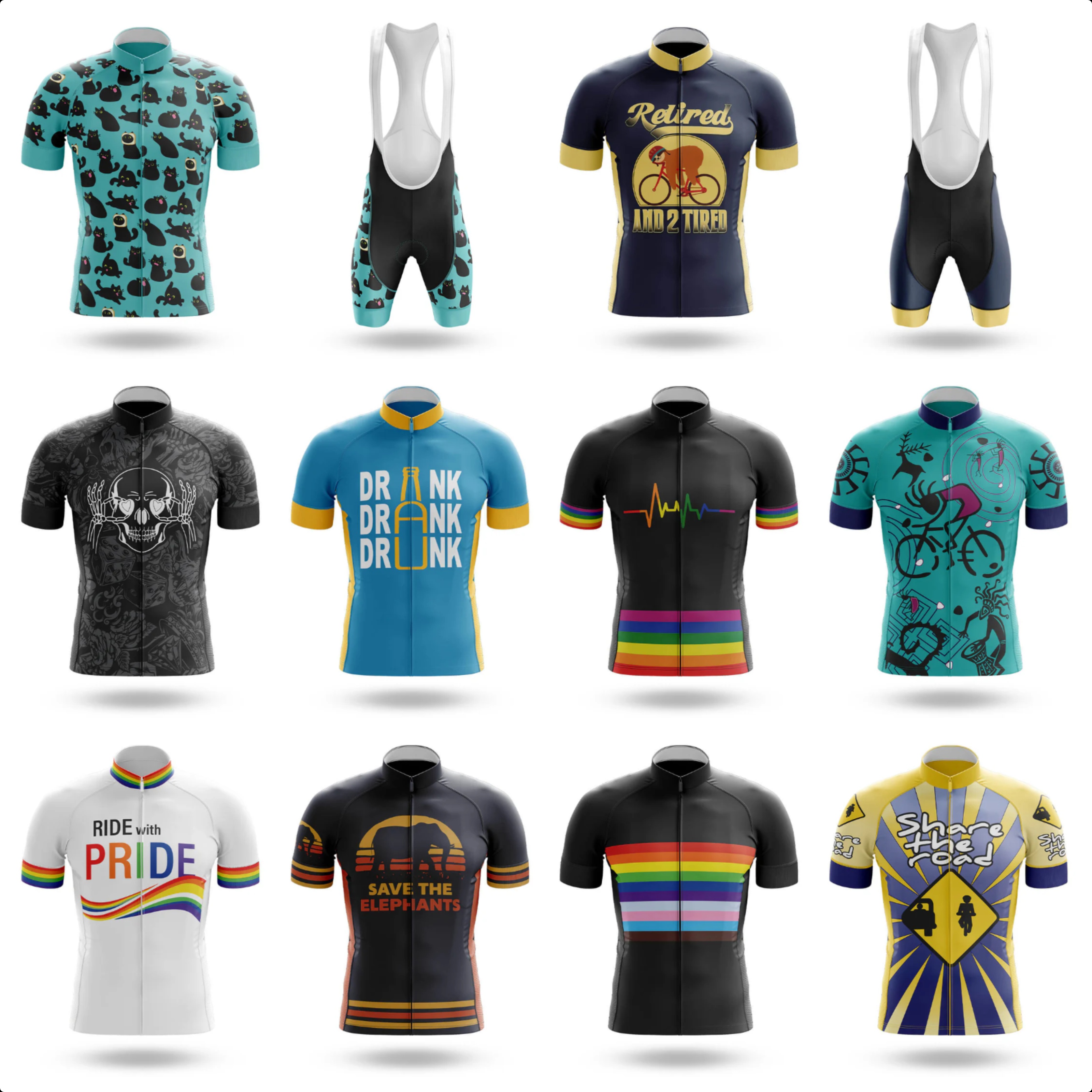 2026 チル猫サイクリングジャージ服 Mtb 男性衣料品専門のシャツショーツ男性ジャンパー夏バイクジャージよだれかけ