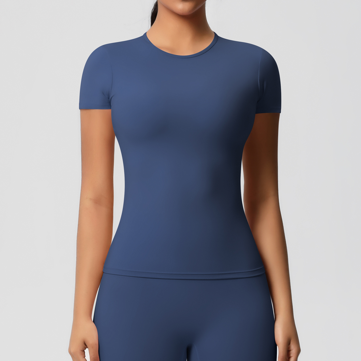 女性ランニングスポーツ Tシャツ夏半袖ラウンドネック通気性ストレッチジムヨガスリムフィットネスアクティブトップ