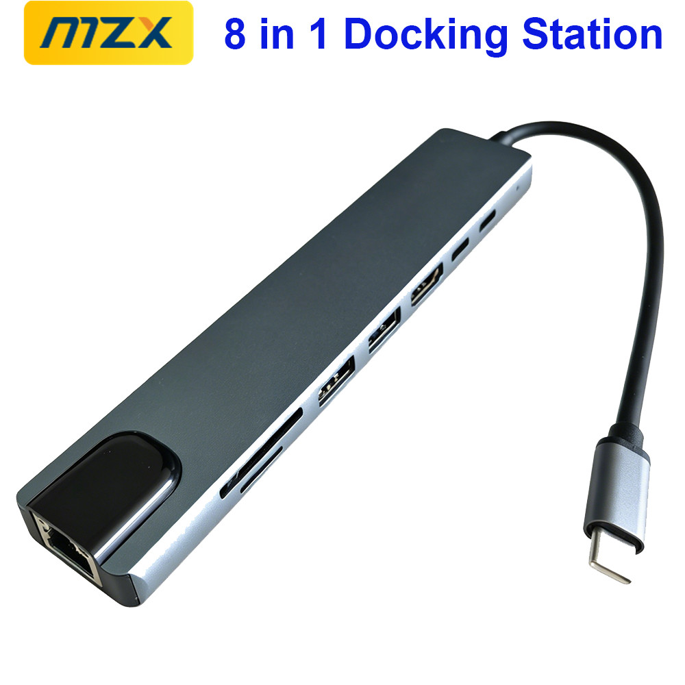 MZX 8 in 1 USB C ドッキングステーションハブ 3 0 タイプ A コンセントレーター 4K HDMI 互換 RJ45 SD TF カードリーダーラップトップドック Macbook 用
