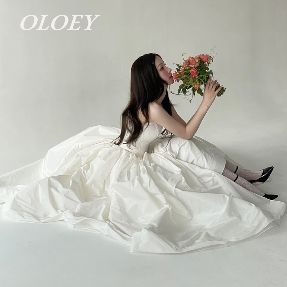 OLOEY エレガントなスクープネックのウェディングドレス A ラインタフタフィッシュボーンブライダルドレスフロアレングスバックコルセットジップカスタマイズ