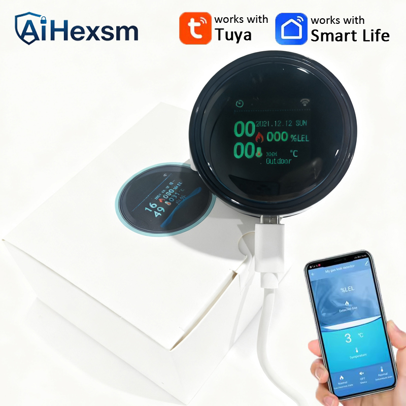 Tuya APP ミニ Wifi ガス漏れ検知器ガスセンサースマート警報火災セキュリティデジタル LCD 温度表示家庭用キッチン