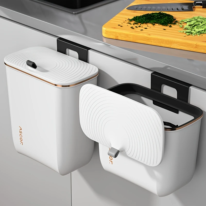 吊り下げゴミ箱キッチンキャビネットドア壁掛けゴミ箱リサイクルゴミバスケット蓋付きバスルームキッチンアクセサリー