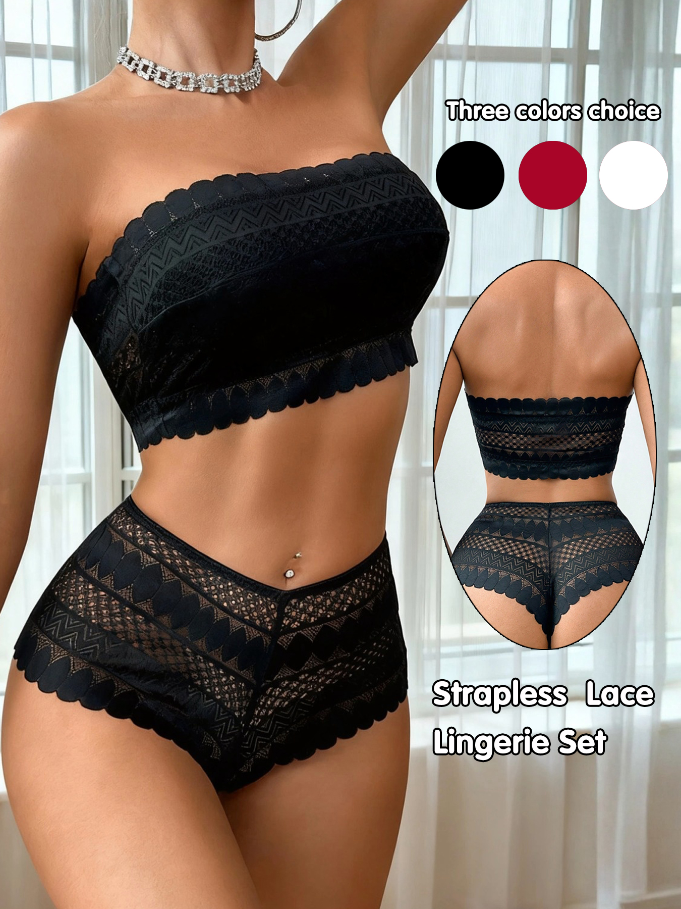 ストラップレス ブラレット セット レース ワイヤレス パッドなし ブラジャーとパンティー セット 女性用 快適なシームレス ランジェリー 結婚式用 S-XL