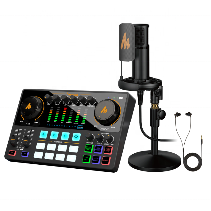Maonocaster 外部 XLR オーディオ インターフェイス サウンド カード ポッドキャスト スタジオ ミキサー用コンデンサー マイク付き外部サウンド カード