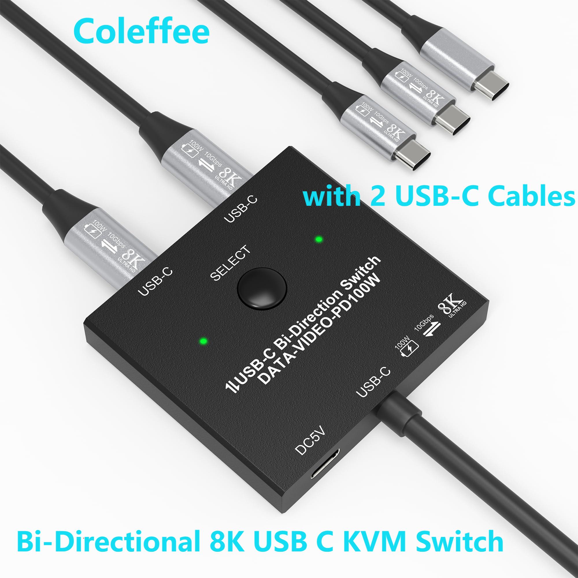 双方向8K@60Hz USB Cスイッチ、2台のコンピュータ用、4K@120Hz USB C KVMスイッチスプリッタ、100W充電10Gbpsデータビデオ転送用