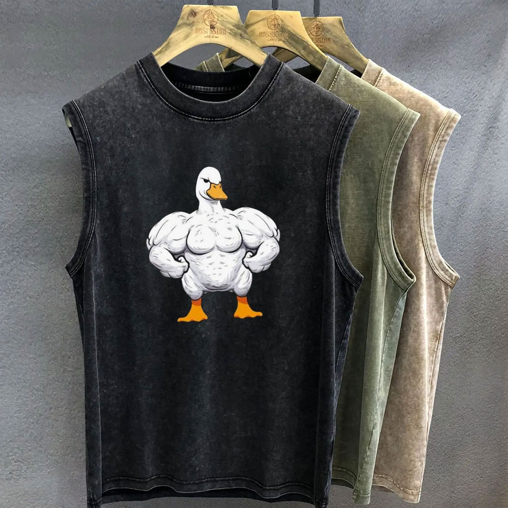 特大 Tシャツ男性用ヴィンテージ洗浄マッスルアヒル漫画グラフィックプリントタンクトップノースリーブベスト女性ジム Y2k 服夏