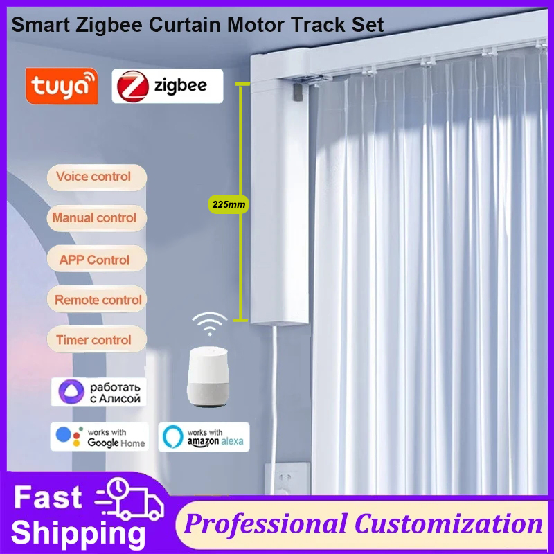 Tuya Zigbee Electric Smart Curtain Motor Motorized Curtain track Cornice Rod Rail Intelligent Support Yandex Alice Alexa Google