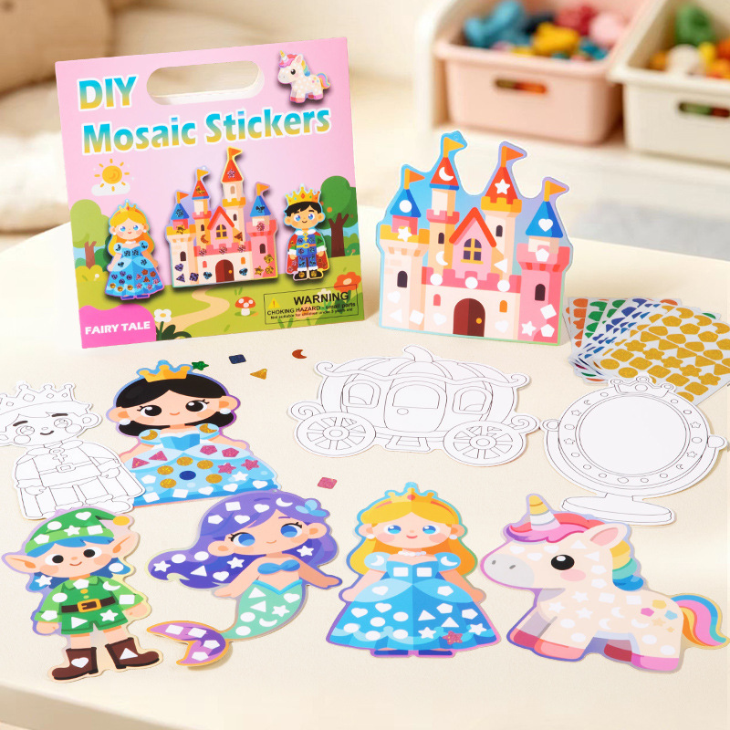 子供教育用DIYモザイクジェムステッカーセット、おとぎ話のプリンセスユニコーン絵画クラフトおもちゃ、早期学習パズルアクティビティキット