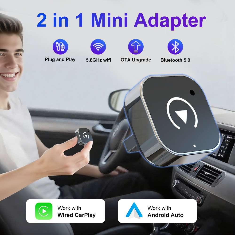 2026 2in1 CarPlay/Android Auto アダプター有線 - Apple 用ワイヤレス ドングル
